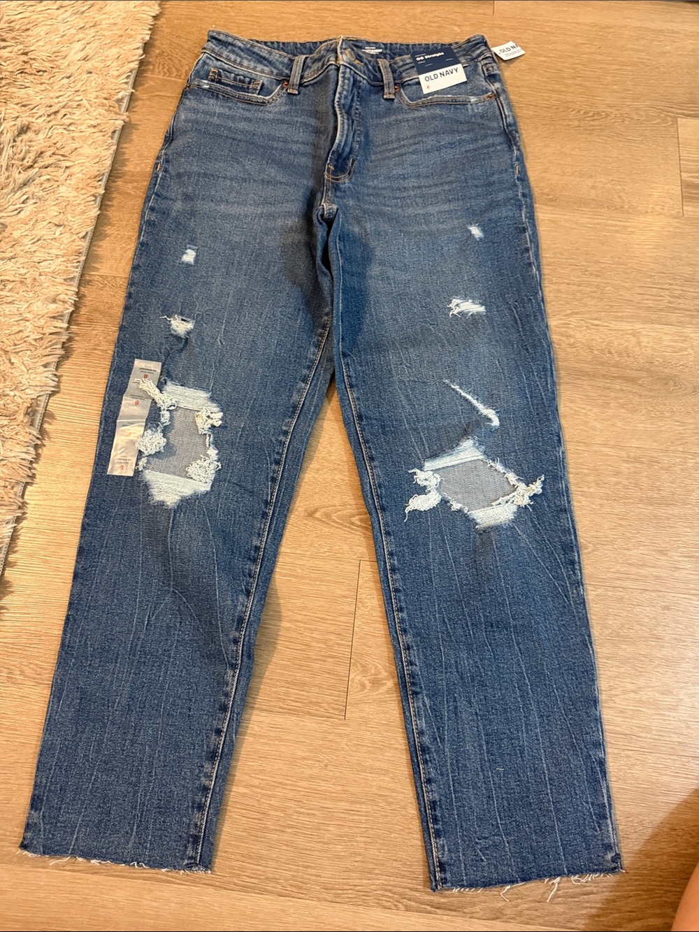 Old Navy Women's Distressed Dark Blue Boyfriend Jeans